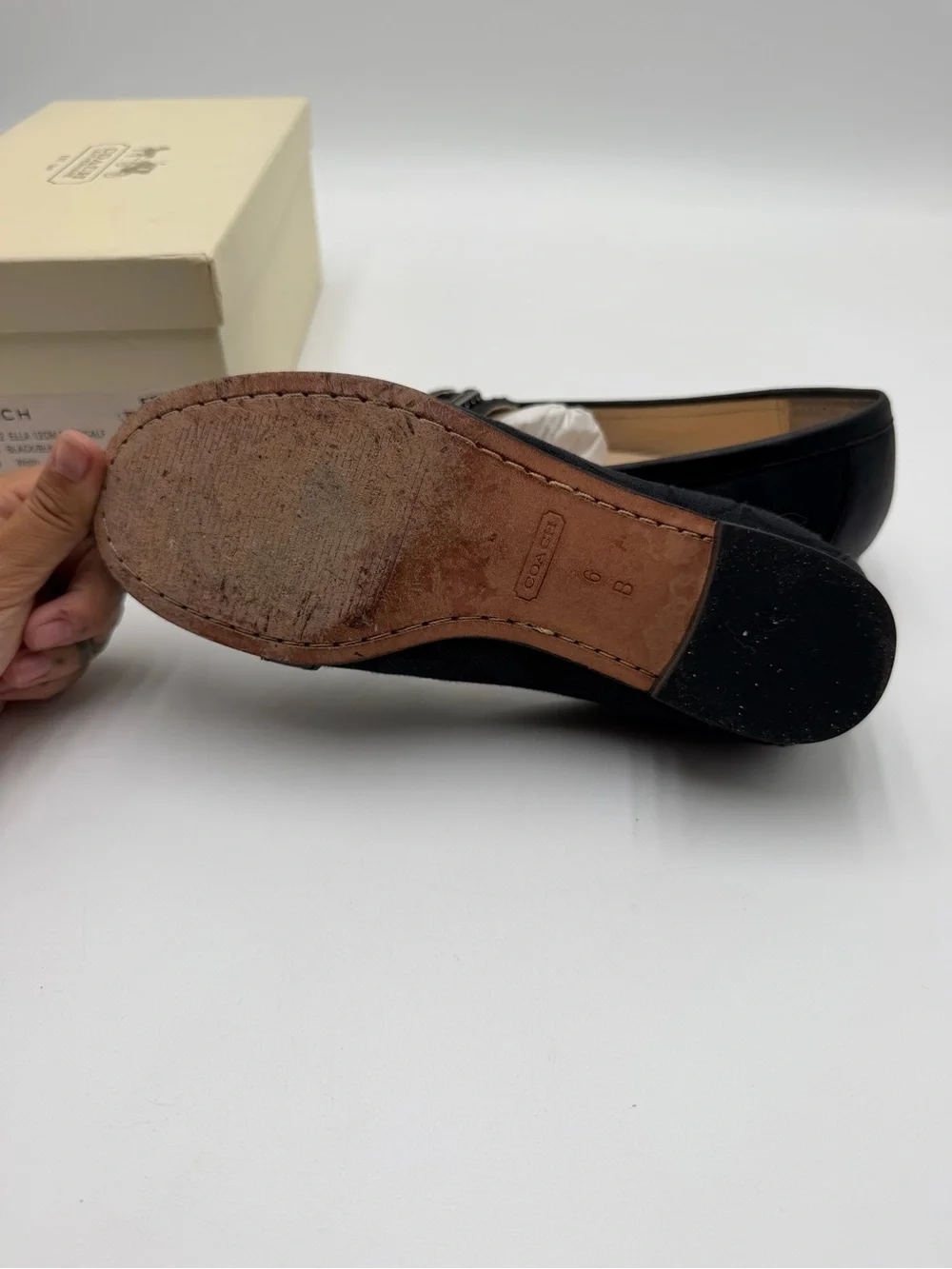 Coach Ella Signature Jacquard Horsebit Loafers Black Womens 6 B Leather Box
